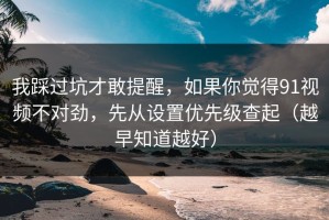 我踩过坑才敢提醒，如果你觉得91视频不对劲，先从设置优先级查起（越早知道越好）