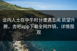 业内人士在中午时分遭遇丑闻 欲望升腾，杏吧app下载全网炸锅，详情围观